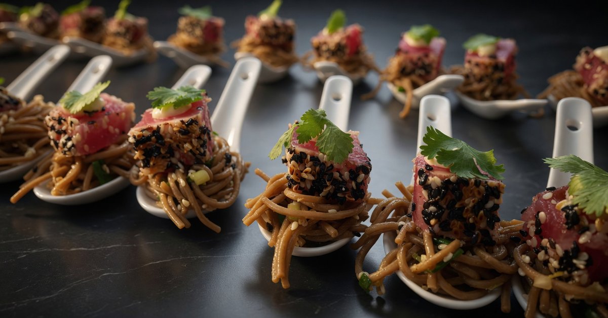 Tataki de thon au sésame sur nid de nouilles soba